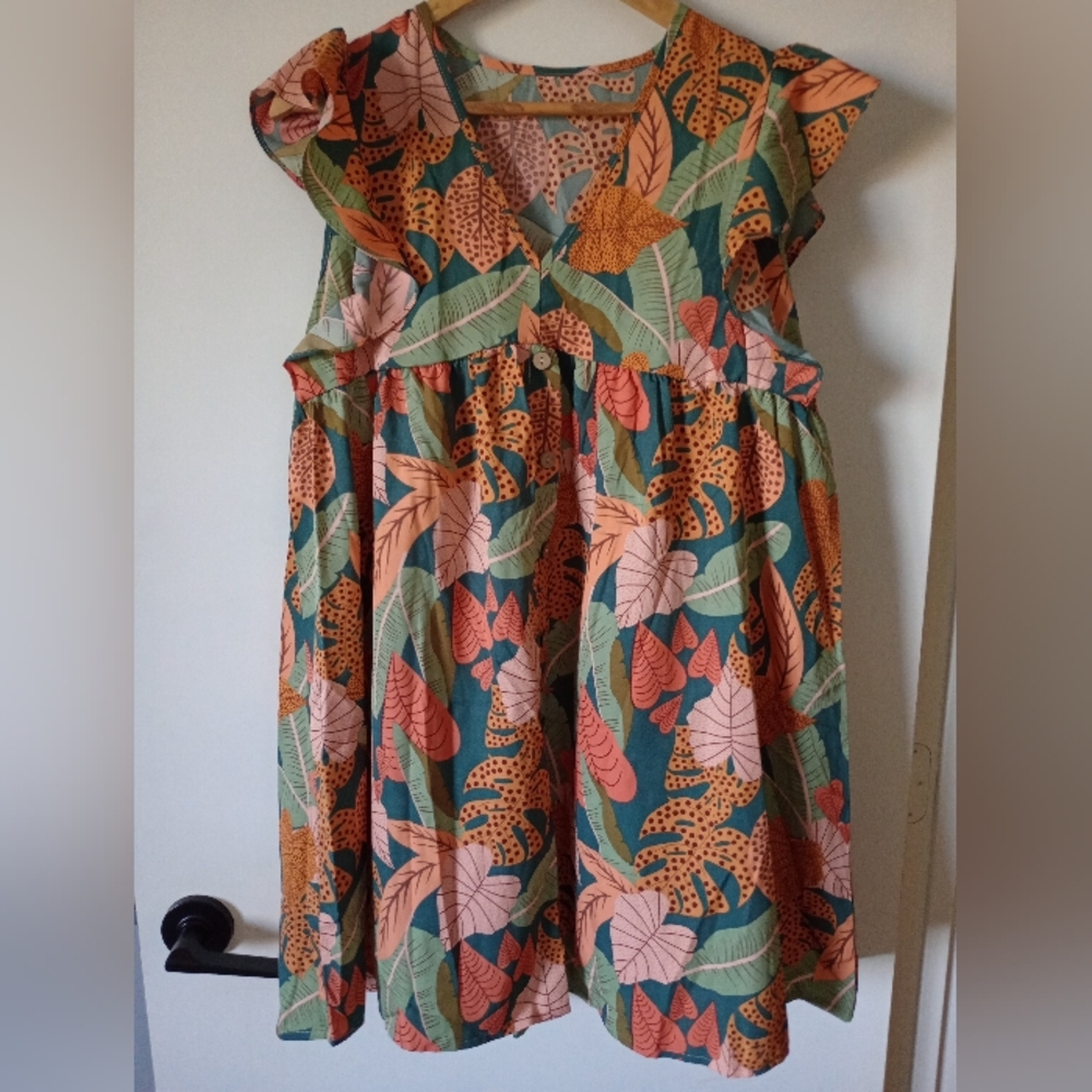 Tropical Floral Print Mini Dress Size Medium